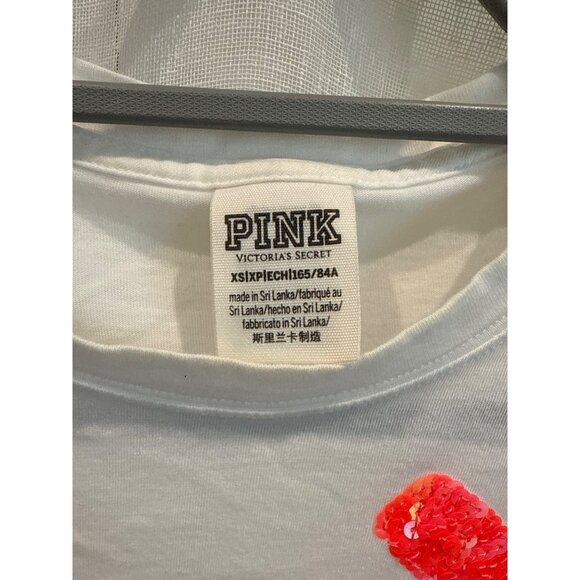 Victorias Secret Pink Sequin Logo White Long Sleeve Top XS - Picture 3 of 4